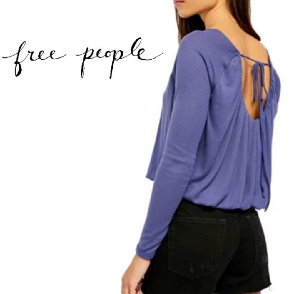 Free People Blue-Violet Cropped Scoop Back Thermal Blouse